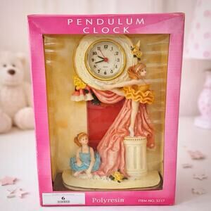 New Ballerina Figurine Pendulum Clock Polyresin Decorative w Box Quartz